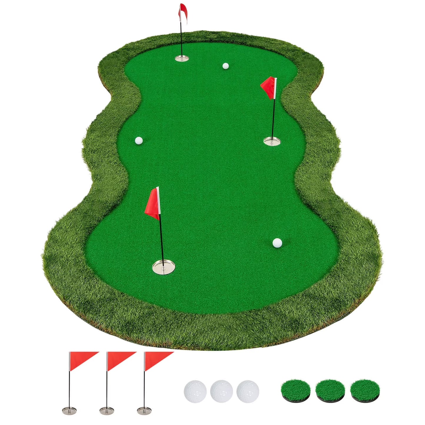 5 X 10 FT Professional Golf Practice Mat with 3 Holes and Golf Balls for Home