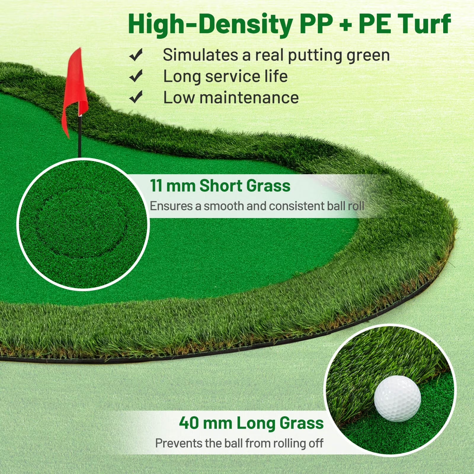 5 X 10 FT Professional Golf Practice Mat with 3 Holes and Golf Balls for Home