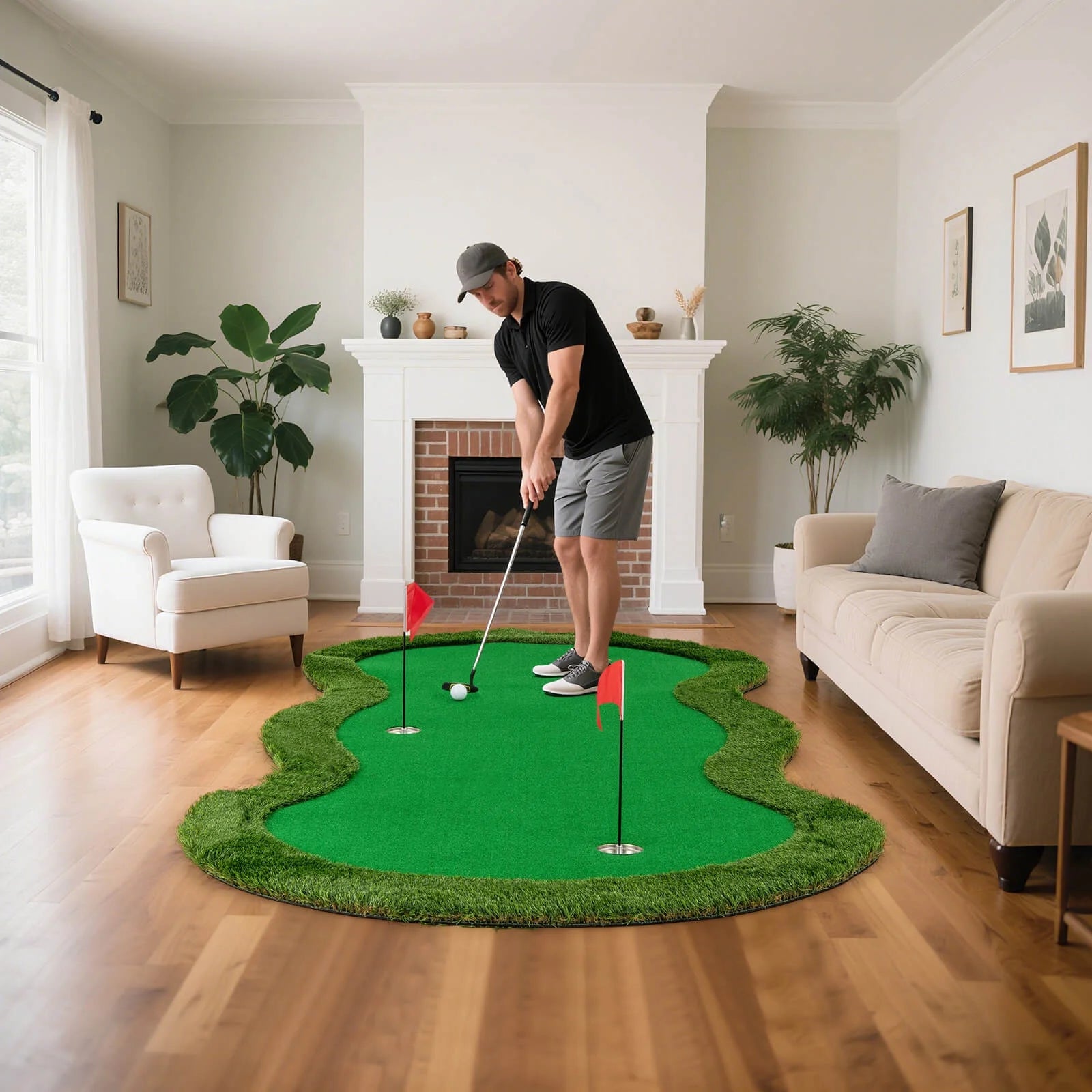 5 X 10 FT Professional Golf Practice Mat with 3 Holes and Golf Balls for Home