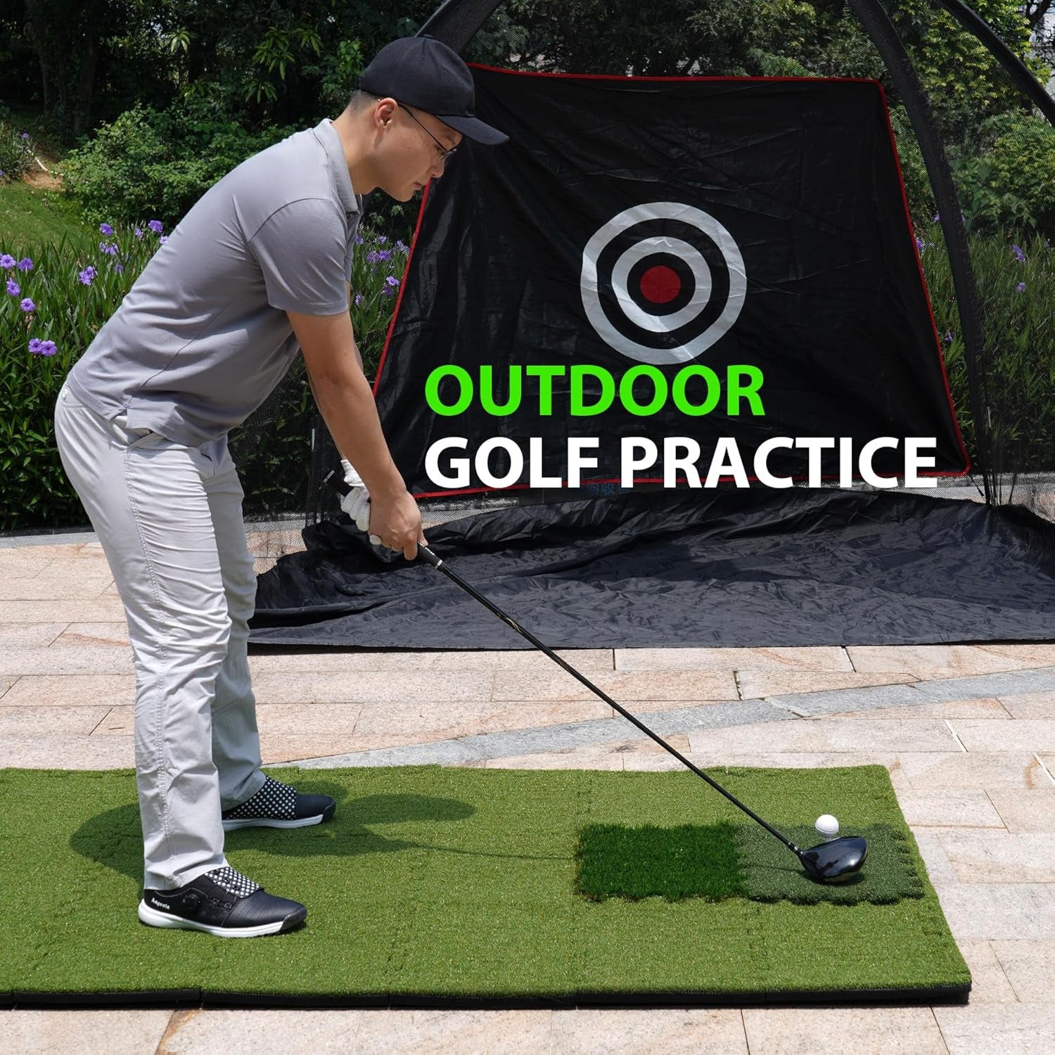 Premium Golf Hitting Mat for Indoor & Outdoor Practice with Tri-Turf Tiles 6.3'X
