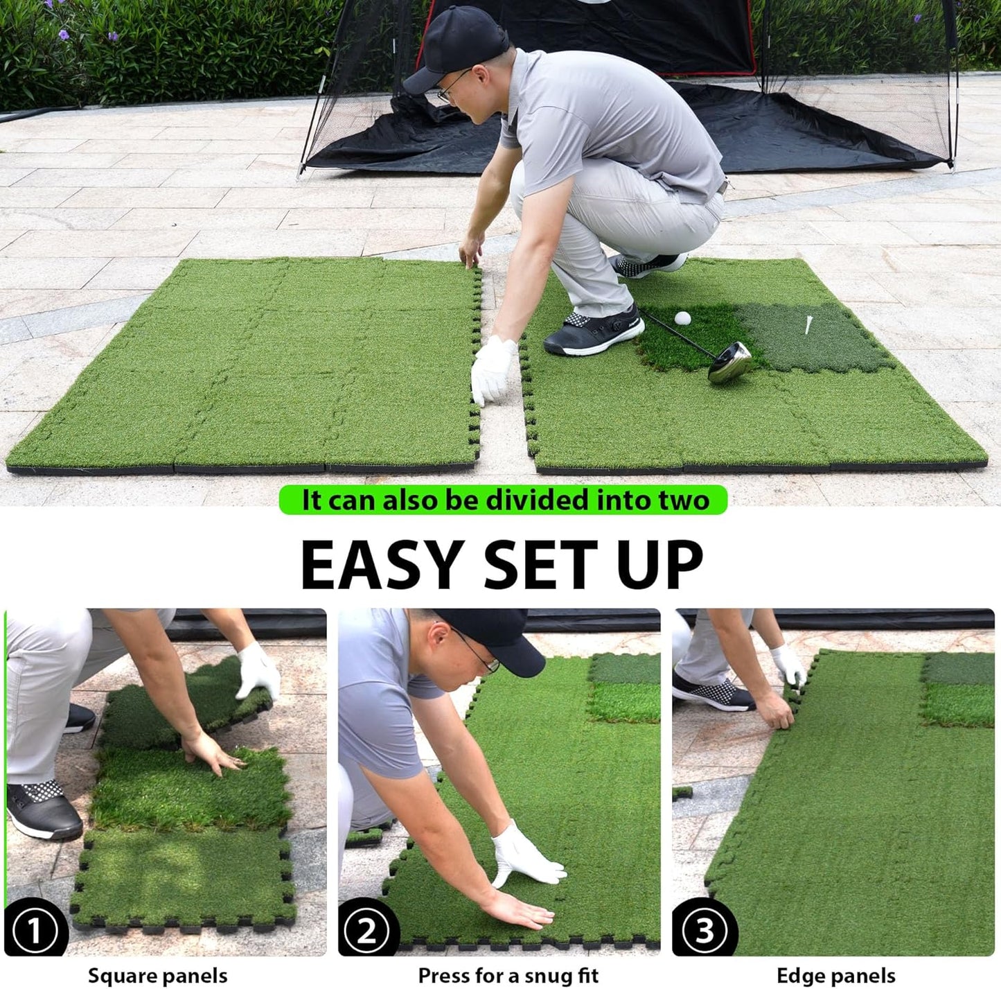 Premium Golf Hitting Mat for Indoor & Outdoor Practice with Tri-Turf Tiles 6.3'X