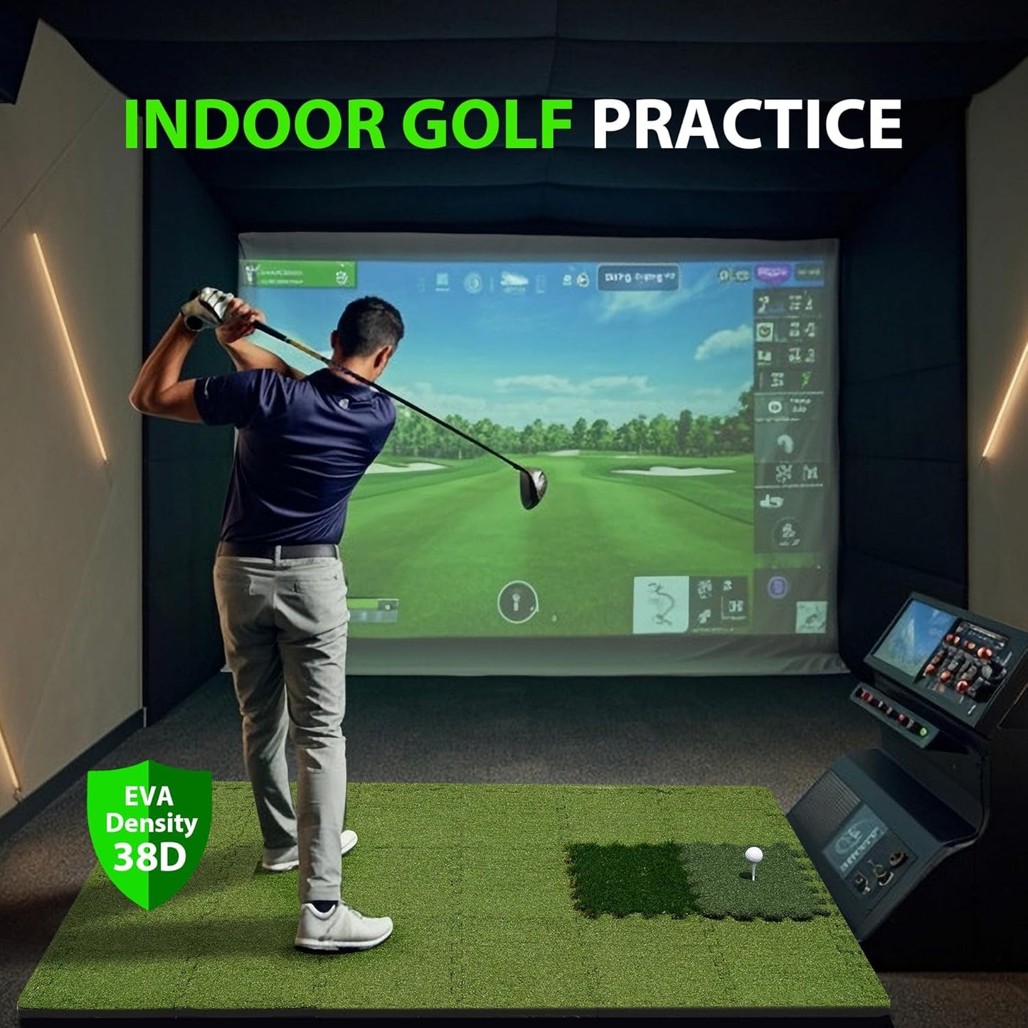 Premium Golf Hitting Mat for Indoor & Outdoor Practice with Tri-Turf Tiles 6.3'X
