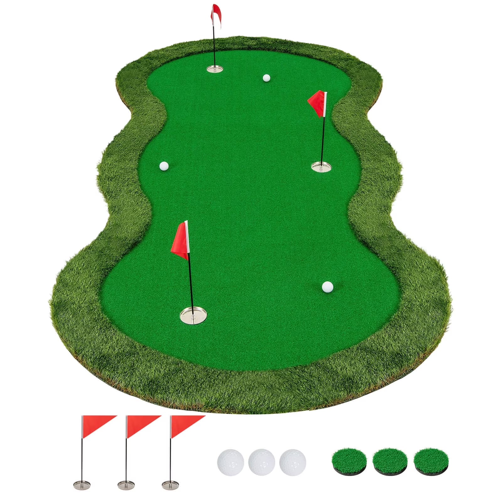 5 X 10 FT Professional Golf Practice Mat with 3 Holes and Golf Balls for Home