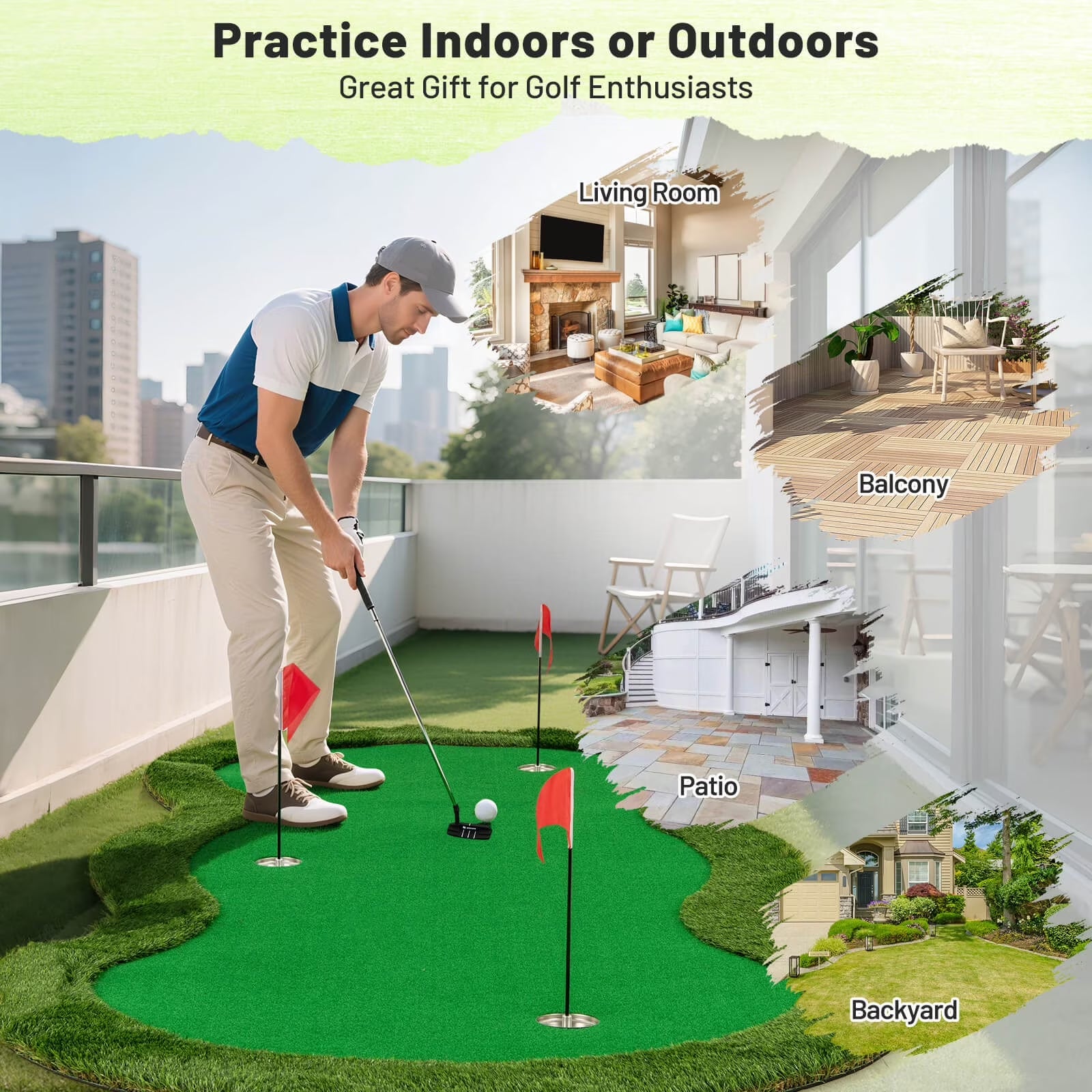 5 X 10 FT Professional Golf Practice Mat with 3 Holes and Golf Balls for Home