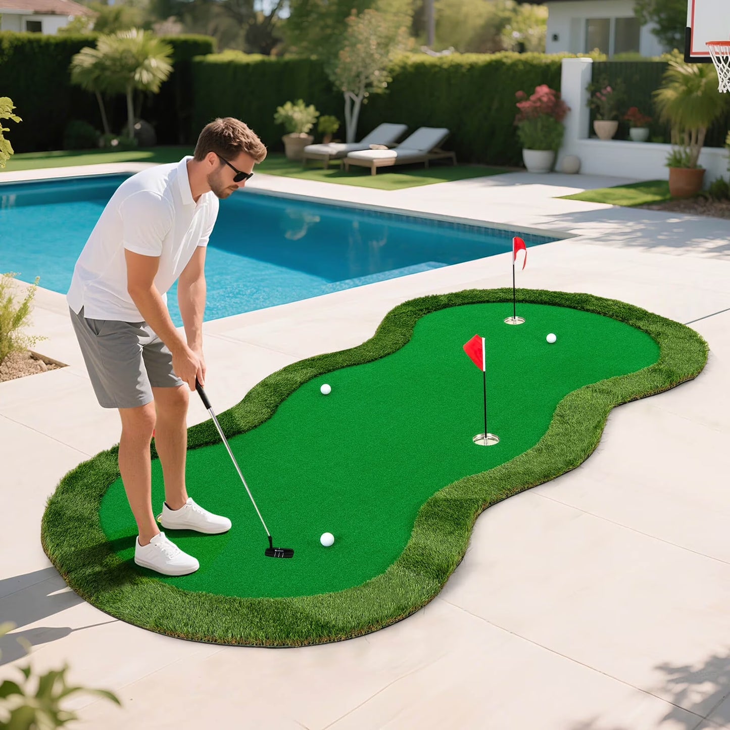 5 X 10 FT Professional Golf Practice Mat with 3 Holes and Golf Balls for Home